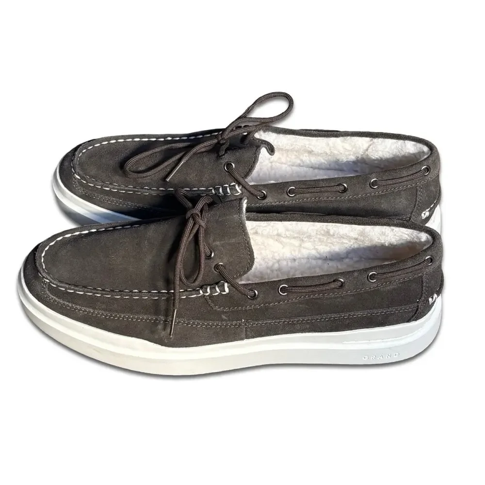 Cole Haan Grand Pro Rally Faux Fur Lined Suede Boat Shoes Size 10.5 Preppy